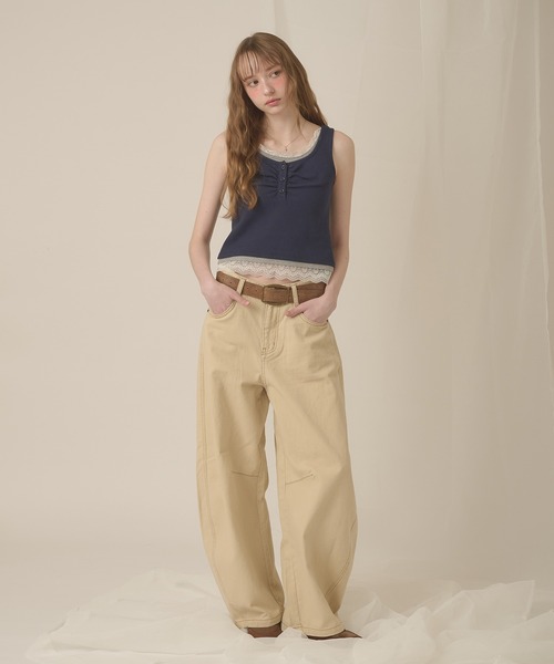 hazyl タンクトップ ノースリーブ lace henry layered tanktop