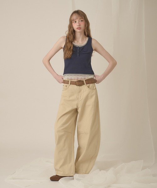 ※即日発送○ ハレル屋 hazyl タンクトップ ノースリーブ lace henry layered tanktop