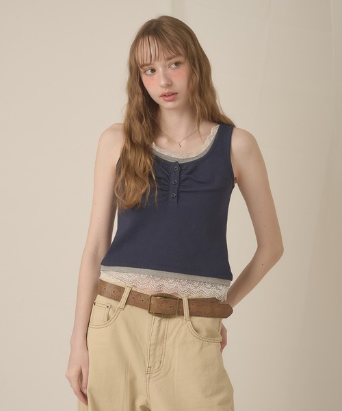 hazyl タンクトップ ノースリーブ lace henry layered tanktop