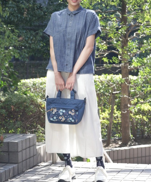 ブラウス シャツ 半袖 綿麻ダンガリーフラワーワンポイント刺繍シャツブラウス レディース | SUPER HAKKA | 05