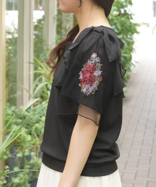 axes femme（アクシーズ ファム） tシャツ 半袖 接触冷感ダリア刺繍 