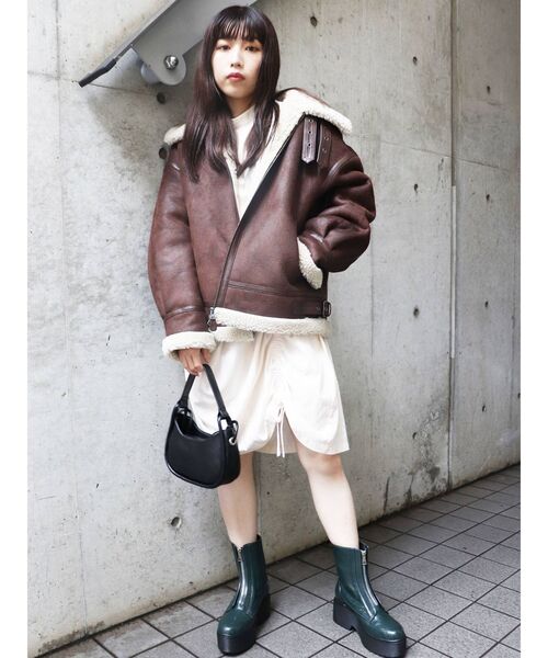 カールドノヒュー KARL DONOGHUE ムートンコート ロング丈 ファー 切替  