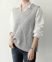 Heve グレー Vネック ジレ ベスト ジレ Vネックプルオーバーベスト レディース : ZOZOTOWN Yahoo