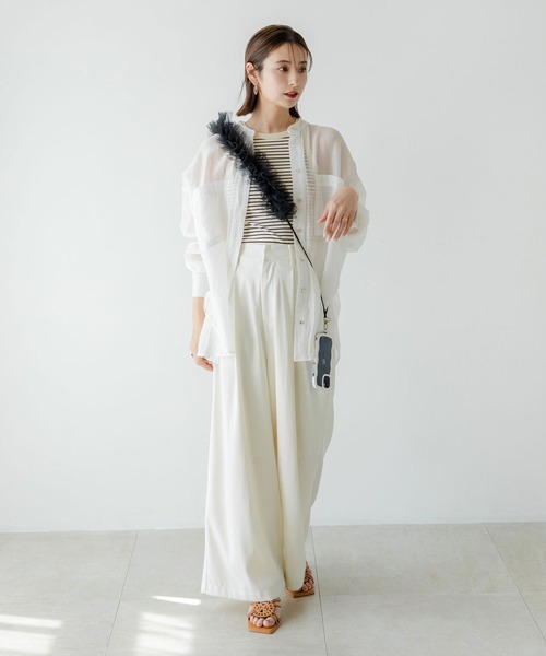 期間限定の値下げ！LOHEN バンドカラー シアーシャツ ホワイト rectangle（レクタングル） ブラウス シャツ バンドカラーシアーシャツ