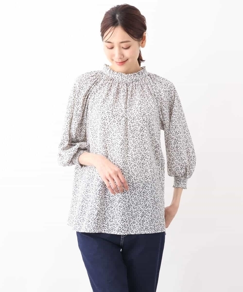 ブラウス シャツ 小花柄シャーリングブラウス/前後2way/洗える レディース 小花柄シャーリングブラウス/前後2way/洗える(ブラウス・シャツ