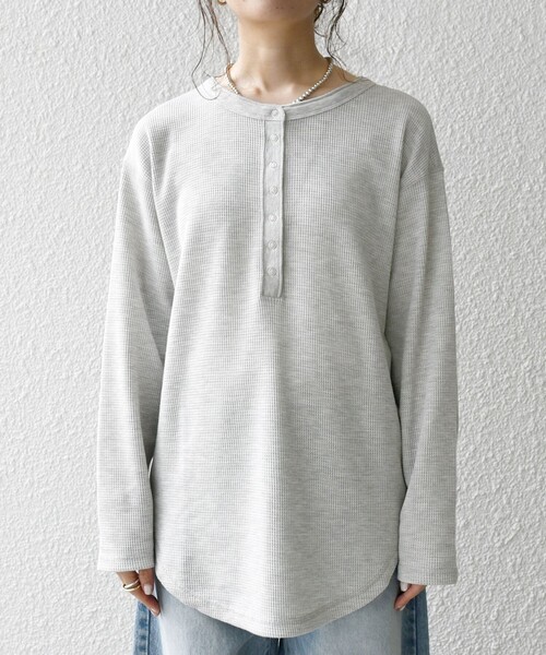tシャツ SHIPS any:「洗濯機可能」ワッフル ヘンリーネック ラウンドヘム プルオーバー レディース SHIPS｜SHIPS any:<洗濯機可能>ワッフル ヘンリーネック