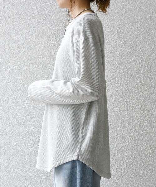 tシャツ SHIPS any:「洗濯機可能」ワッフル ヘンリーネック ラウンドヘム プルオーバー レディース SHIPS any:〈洗濯機可能〉ワッフル ヘンリーネック ラウンドヘム