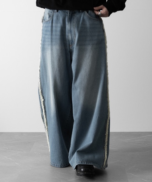 RUUBON ワイドパンツ ジーンズ 「RUUBON」fringe flare denim pants
