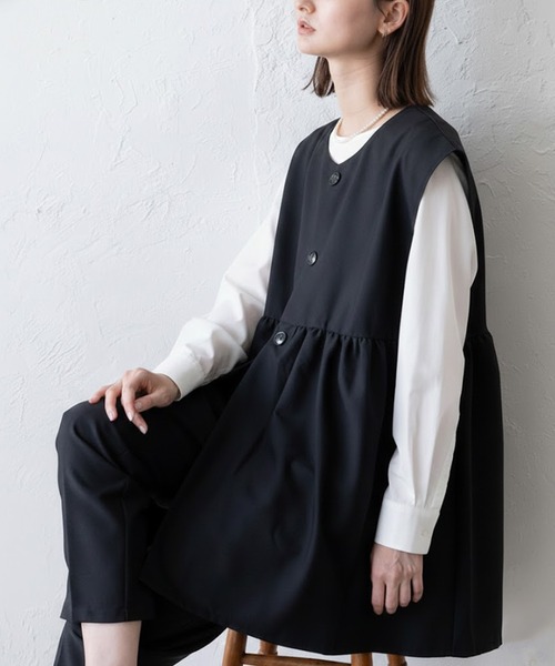 VitaFelice（ヴィータフェリーチェ） ベスト ジレ ペプラムギャザー