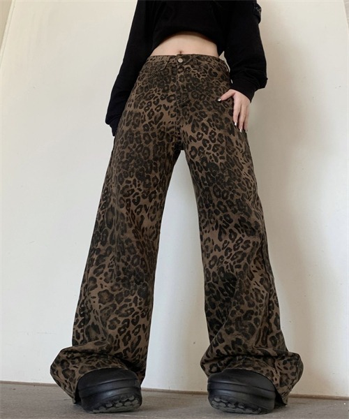 ダークグレー ヒョウ柄 ワイドデニム jadedlondon似 2color ／ 4size 】レオパードヴィンテージタックワイドカーゴ
