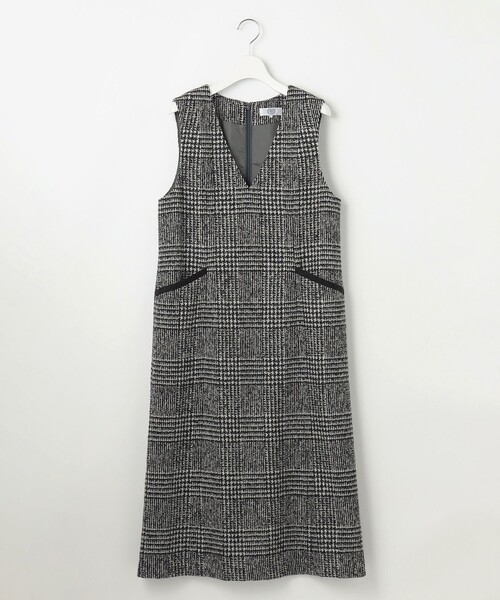 スカート ウールシルクツイードグレンチェック ジャンパースカート