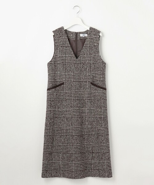 スカート ウールシルクツイードグレンチェック ジャンパースカート