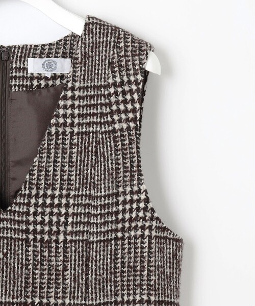 スカート ウールシルクツイードグレンチェック ジャンパースカート