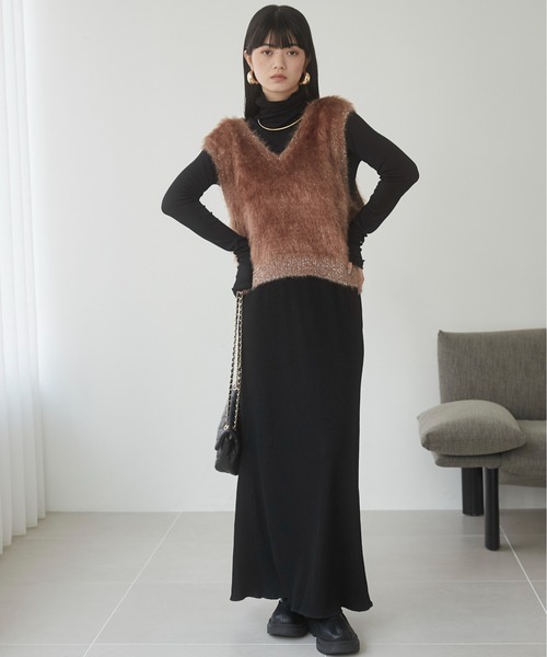 eLLa selectshop ボアシャギーニットジレ　ベスト ANGIE ベスト ジレ ラメ入り シャギー ニットベスト レディース