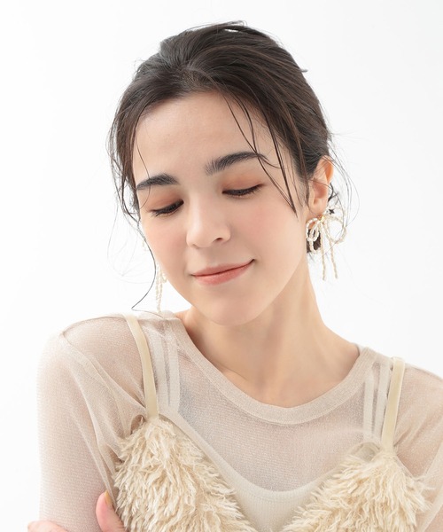 CALIN STANDARD イヤリング 金属アレルギー対応「ecru」 パールリボン