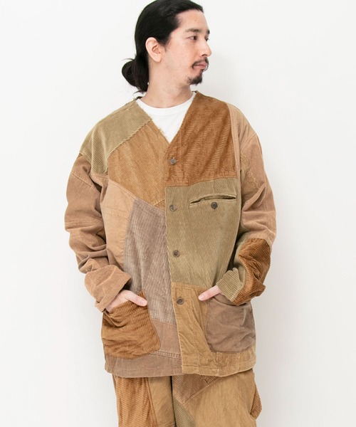 rebear by johnbull パッチワーク ノーカラー ジャケット rebear by Johnbull】パッチワークノーカラージャケット