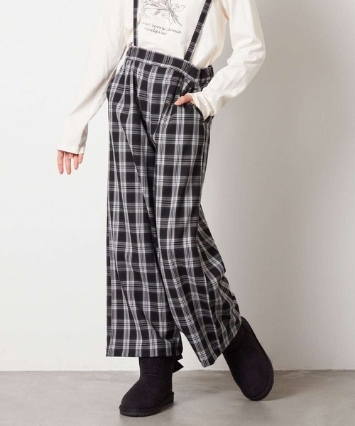 AUTHEN サス付きワイドパンツ コットン製 サスペンダー付きコットンツイルワイドパンツレディース 春夏