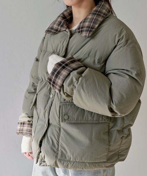 ミユ　チェックダウン　ブラウン　36 UNE MANSION（ユヌマンション） ダウンコート ダウンジャケット