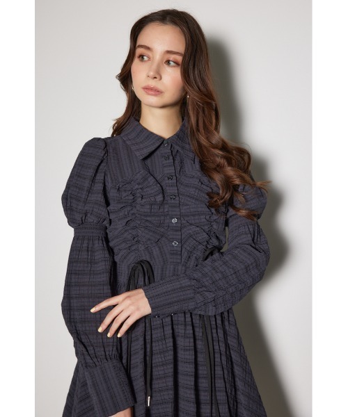 rienda（リエンダ） ワンピース フロントシャーリングリボンミニシャツ
