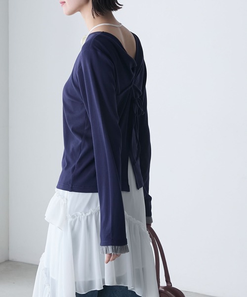 tシャツ スワイフライス_バックリボンフリルカットソー レディース セール】 〈洗濯機可能〉バック フリル 半袖 Tシャツ （Tシャツ