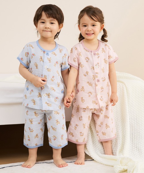 プチブライスサイズ♥パジャマ600→390 Combi mini パジャマ おなか安心ボタン付き半袖前開きガーゼパジャマ