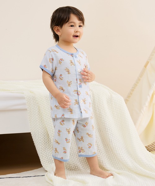 Combi mini パジャマ おなか安心ボタン付き半袖前開きガーゼパジャマ