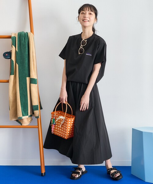 THOUSAND MILE　ナイロンロングスカート　フレア　ブラック FREAK'S STORE スカート THOUSAND MILE × STORE/サウザンド