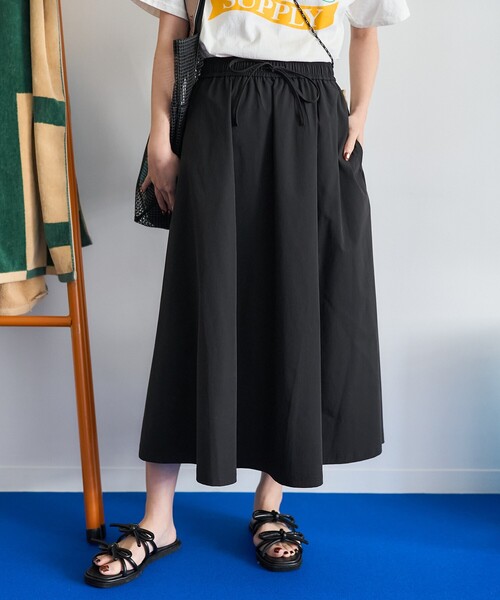THOUSAND MILE　ナイロンロングスカート　フレア　ブラック FREAK'S STORE スカート THOUSAND MILE × STORE/サウザンド