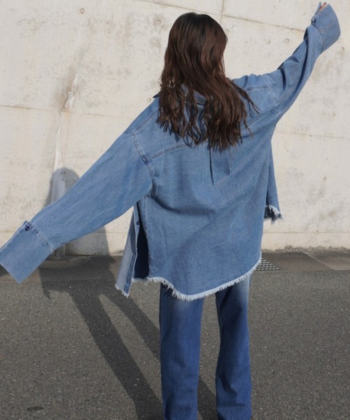 gossara ブラウス シャツ デニムPK加工BIGカフスSH レディース
