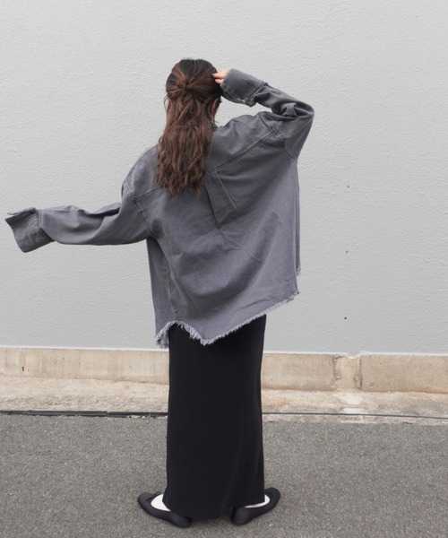 ブラウス シャツ デニム右PK加工BIGカフスショートシャツ レディース gossara ブラウス シャツ デニムPK加工BIGカフスSH レディース