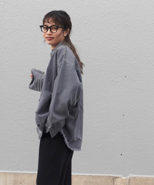ブラウス シャツ デニム右PK加工BIGカフスショートシャツ レディース gossara ブラウス シャツ デニムPK加工BIGカフスSH レディース
