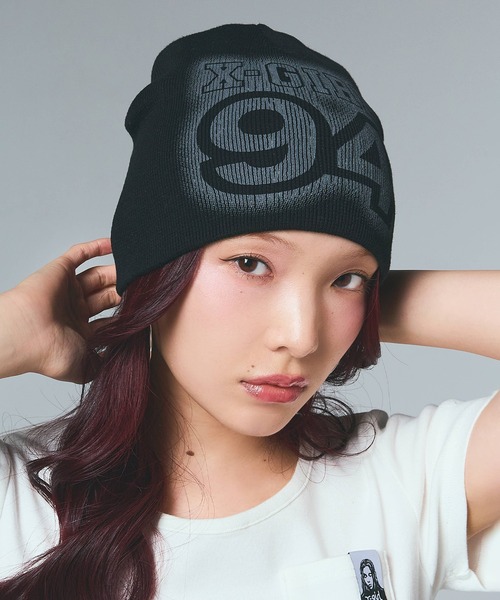 保障できる ニット帽 X-girl ニットキャップ BEANIE NUMBERING DOTTED ダーツ