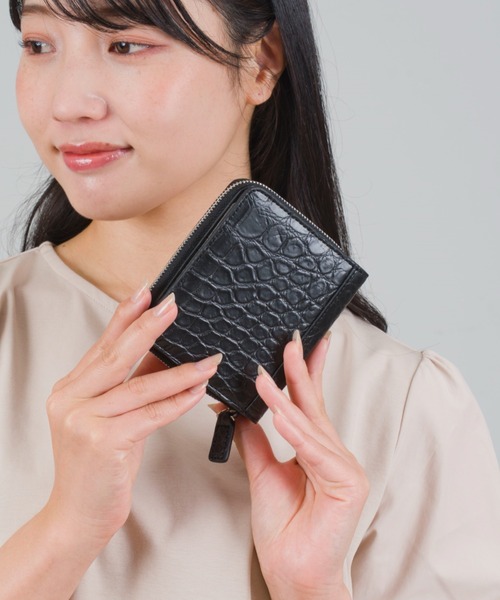 新品 ☆ELLIES YORK ◎クロコダイル ワニ革 コンパクト財布