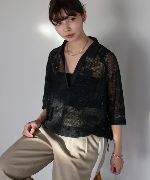 トップス SHO SOTT tシャツ Flower mesh skipper tops フラワーメッシュスキッパー