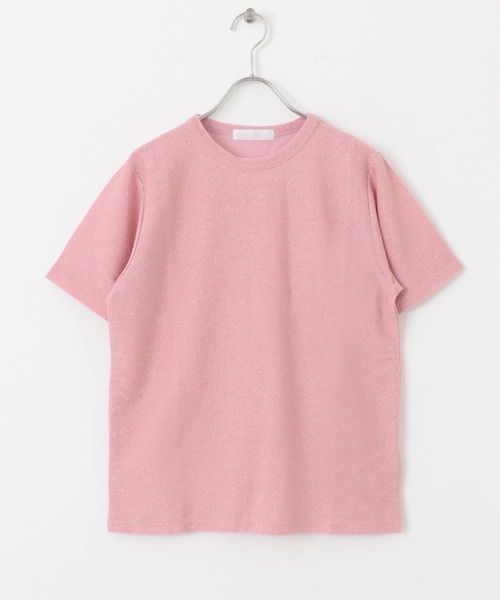 ラベンダー クルーネック 半袖Tシャツ セール】クルーネックラメTシャツ(半袖)（Tシャツ/カットソー