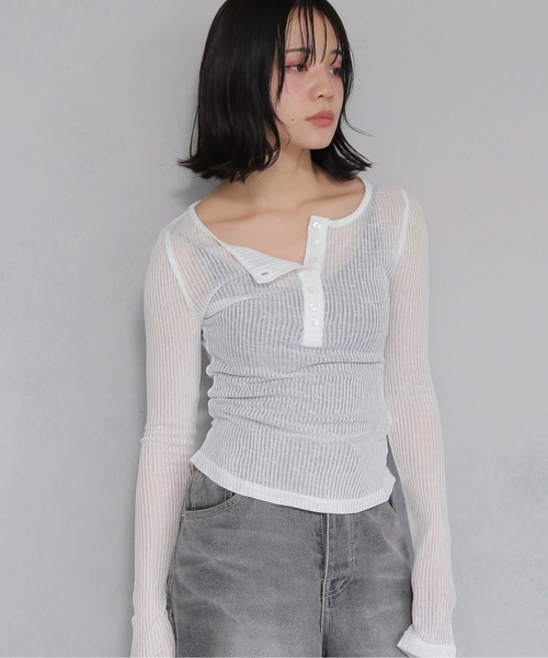 cheriella tシャツ 「cheriella」シースルーリブ ヘンリーネック