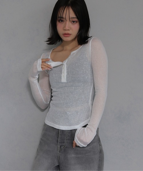 cheriella tシャツ 「cheriella」シースルーリブ ヘンリーネック