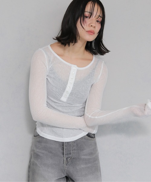 cheriella tシャツ 「cheriella」シースルーリブ ヘンリーネック