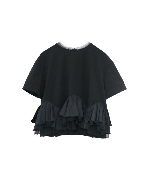 【美品】MARILYNMOONタフタスパイラルラッフル半袖トップス 黒 Marilyn Moon tシャツ タフタスパイラルラッフルハーフスリーブ