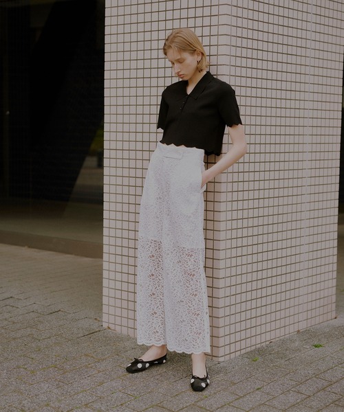 ESTNATION / スカラ ポロニット　ホワイト ESTNATION ポロシャツ ポロ / スカラ ポロニット レディース
