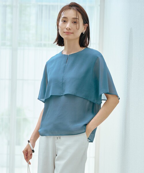 tシャツ 「洗える」シアーサッカーチェック カットソー レディース