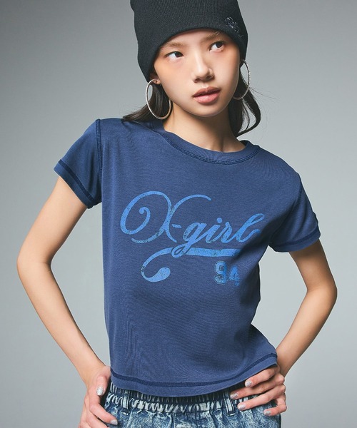 最安値！　ラメ入り　Sサイズ　90 Logo Girl Tee　ネイビー X-girl tシャツ LOGO AND NUMBER S/S BABY TEE レディース