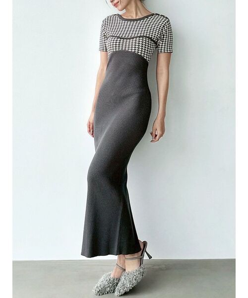RESEXXY（リゼクシー） ワンピース ハウンドトゥースバイカラーニット