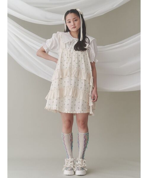 【即日発送】merry jenny floralミニフレアワンピース　ブルー flowerピコミニワンピース[品番：MKSW0025225]｜merry jenny