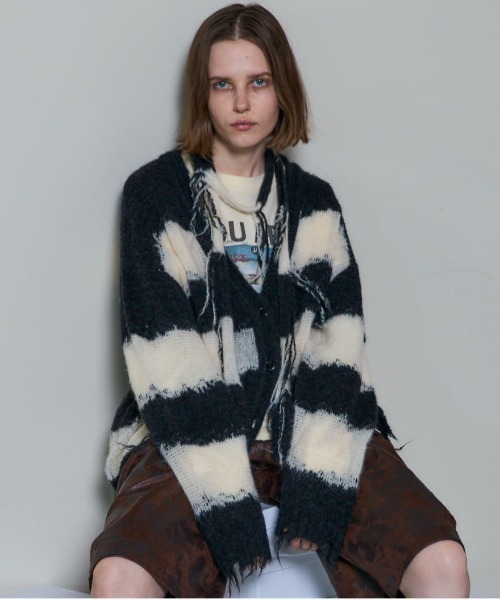カーディガン 「25AW PRE-ORDER」Scarf Combination Striped Cardigan/マフラーコンビボーダーカーディガン
