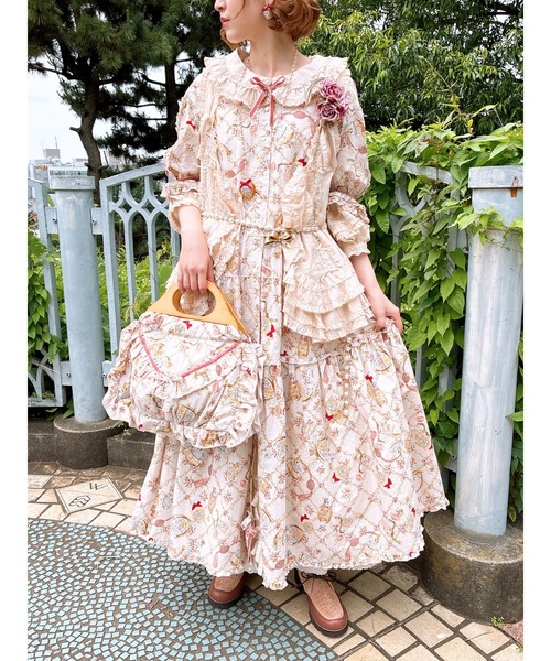 【美品】ピンクハウス　ワンピース　ブーケ柄 PINK HOUSE（ピンクハウス）の「ローズブーケプリントワンピース