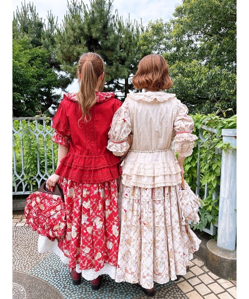 出品12/5までPINKHOUSE ワンピース PINK HOUSE / 小花刺繍入りフリルワンピース F ボルドー Y-25-12-20