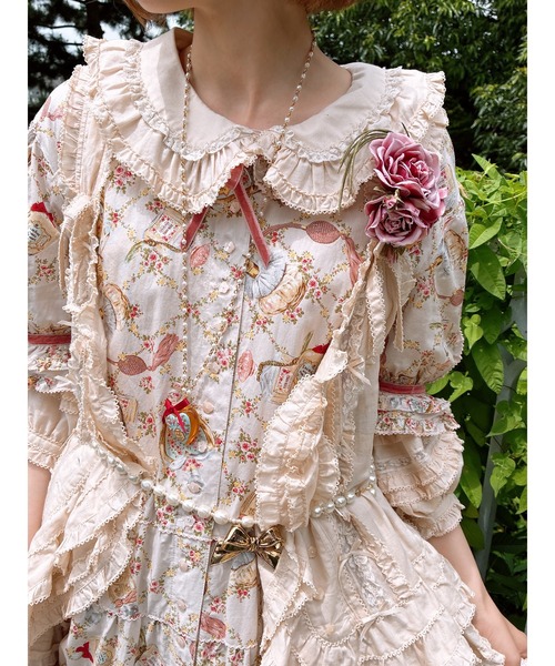 出品12/5までPINKHOUSE ワンピース PINK HOUSE / 小花刺繍入りフリルワンピース F ボルドー Y-25-12-20