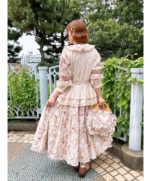 ピンクハウス　シャツ　ワンピース　フリル　ベージュ　チュニック パフスリーブ キャンブリックワンピース｜ピンクハウスオフィシャルオンラインストア