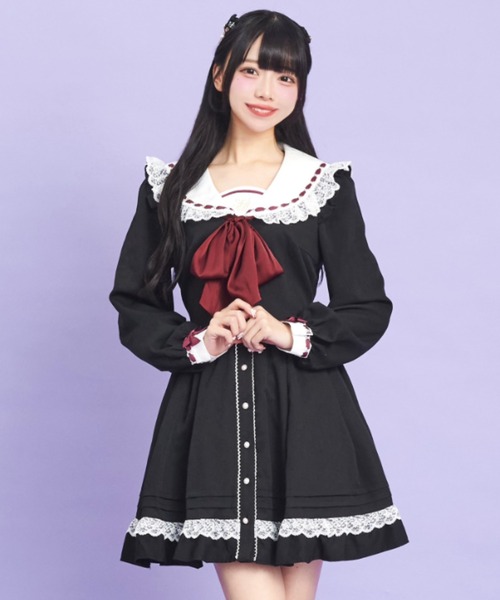 未開封　Secret Honey フリルレース長袖ワンピース M Secret Honey ワンピース バラレースフリルヨークワンピース